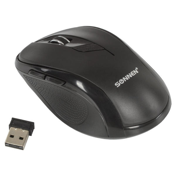 Мышь беспроводная SONNEN M-693, USB, 1600 dpi, 5 кнопок + 1 колесо-кнопка, оптическая, черная, 51264 Мышь беспроводная SONNEN M-693, USB, 1600 dpi, 5 кнопок + 1 колесо-кнопка, оптическая, черная, 51264
