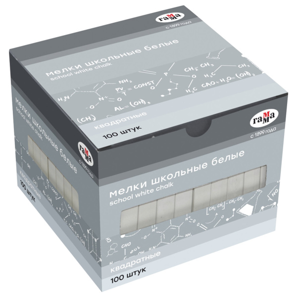 Мел белый ГАММА НАБОР 100 шт., мягкий, квадратный, 2308193