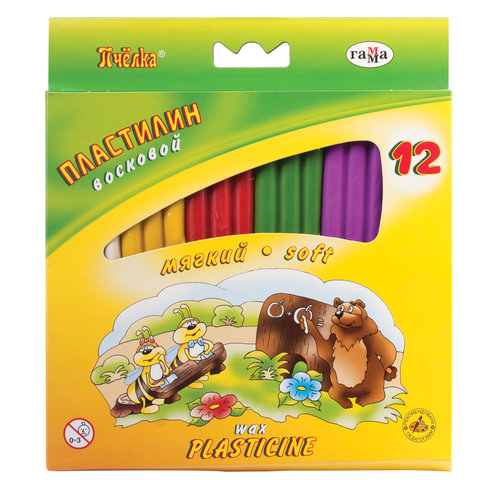 Пластилин ГАММА восковой "Пчелка" 12цв, 147г. со стеком 280032Н