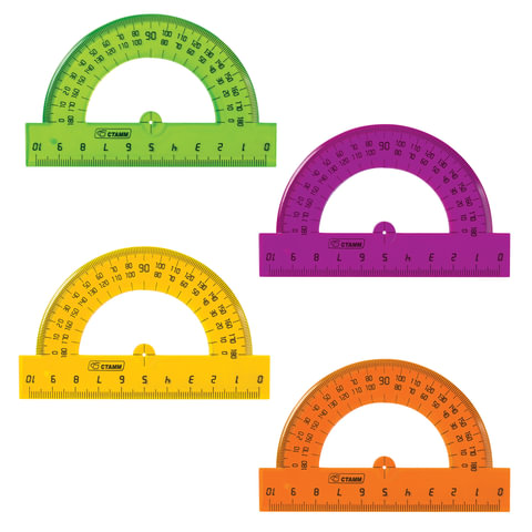 Транспортир СТАММ "Neon Cristal", 10см, 180 градусов, тонированный, неон. ассорти, ТР21