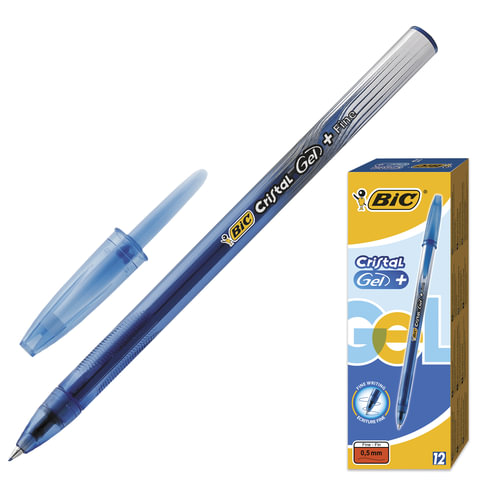 Ручка гелевая BIC "Cristal Gel+", корпус тонированный синий, узел 0,5 мм, линия 0,27 мм, синяя, 9054 Ручка гелевая BIC "Cristal Gel+", корпус тонированный синий, узел 0,5 мм, линия 0,27 мм, синяя, 9054
