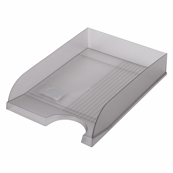Лоток горизонтальный для бумаг BRAUBERG Standard, 350х253х65 мм, тонированный серый, 238348